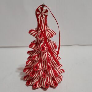 Holiday Time 4.5" Clay Dough Red White Peppermint Ribbon Tree Christmas Ornament